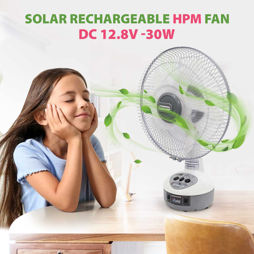 30 Watt Solar Fan Rechargeable  , Inbuilt Lithium Battery 12.8V - 10Ah 