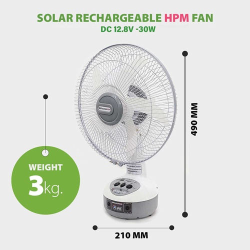 30 Watt Solar Fan Rechargeable  , Inbuilt Lithium Battery 12.8V - 10Ah 
