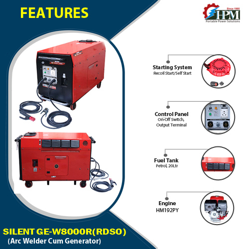 250 Amps - 6 KW, Petrol Welding Generator, Model Silent GE-W8000RS, Recoil & Self Start