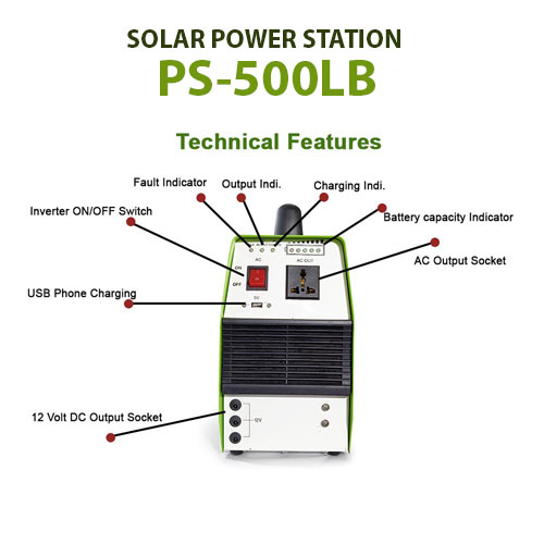 500VA Solar Power Station with Inbuilt 704WH Lithium-Battery, PS-500LB