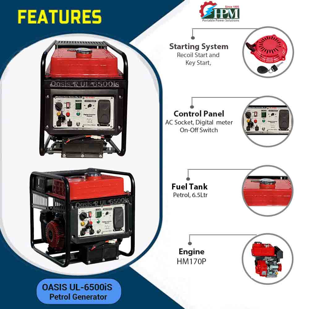 5.5 KVA Smart Portable  Digital Inverter Generator, Oasis UL-6500i, Recoil Start 