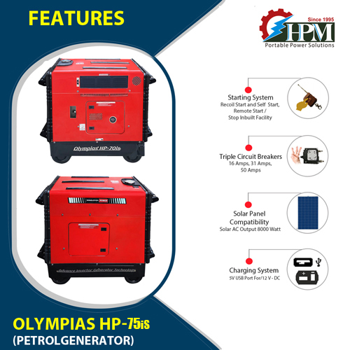 8 KVA Petrol Generator Model Olympias HP-75is, Recoil & Self - Remote Start