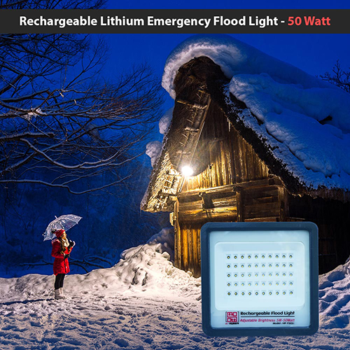 50 Watt Rechargeable Solar LED Flood light with 2000 mah Battery - Lithium, HP-F50Li Plus 1 Pcs Charger Adapter