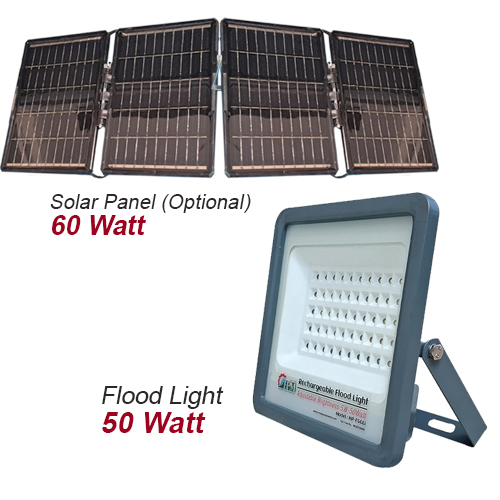 50 Watt Rechargeable Solar LED Flood light with 2000 mah Battery - Lithium, HP-F50Li Plus 1 Pcs Charger Adapter