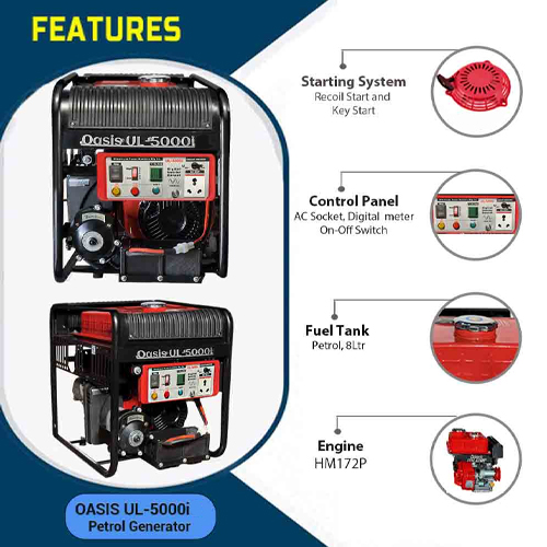 5 KVA Smart Portable Digital Inverter Generator,Oasis UL-5000i,Recoil Start