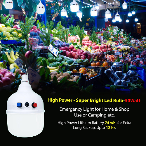 50Watt Rechargeable Emergency LED Bulb - with Charging Adapter