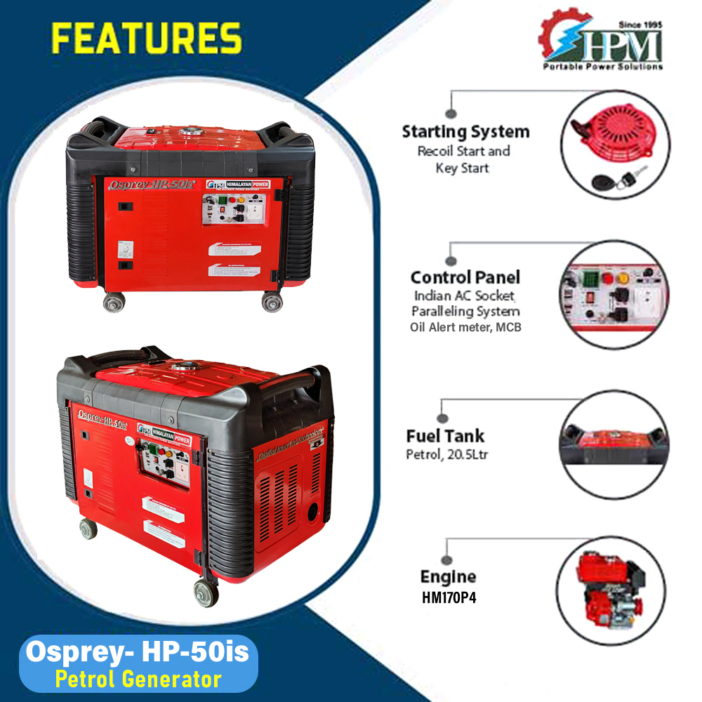 5 KVA Petrol Inverter Generator, Model Osprey HP-55is, Recoil, Self  & Remote Start