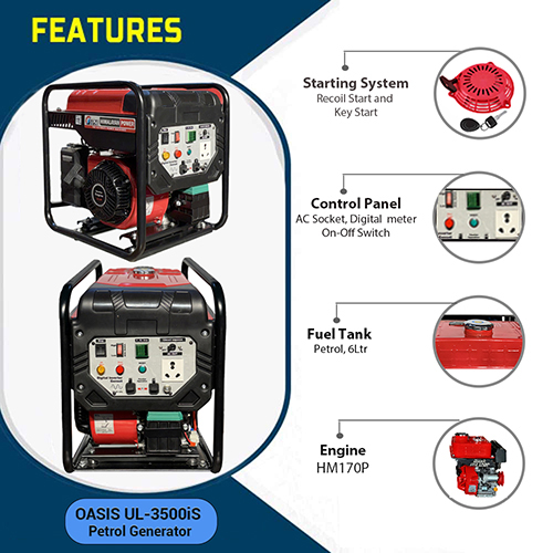 3.5 KVA Smart Portable  Digital Inverter Generator with LPG, Oasis UL-3500i,Recoil Start