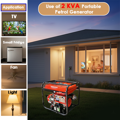 2KVA Portable Generator, Model GE-2400PS, Petrol Run Recoil & Self Start