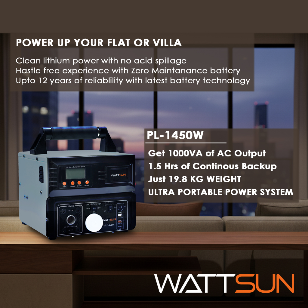 PL-1450W 1450VA Pure Sine Wave Portable Lithium Inverter with 100Ah LiFePO4 Battery