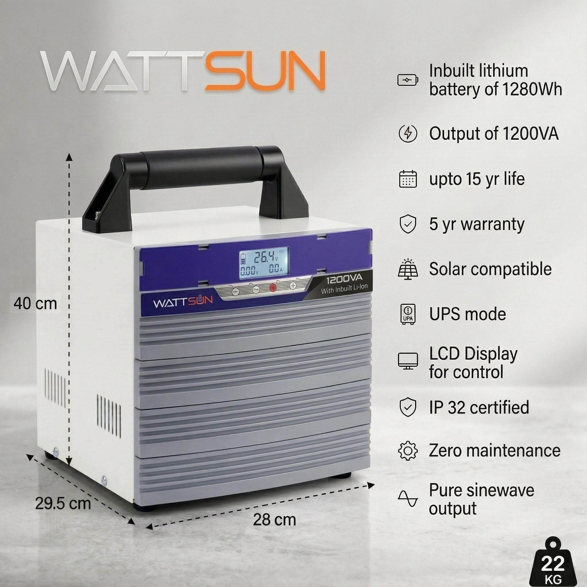  1200W Portable UPS inverter with Inbuilt 1280Wh Lithium battery,  Maximum Ac Output 1200VA UPS-1200W