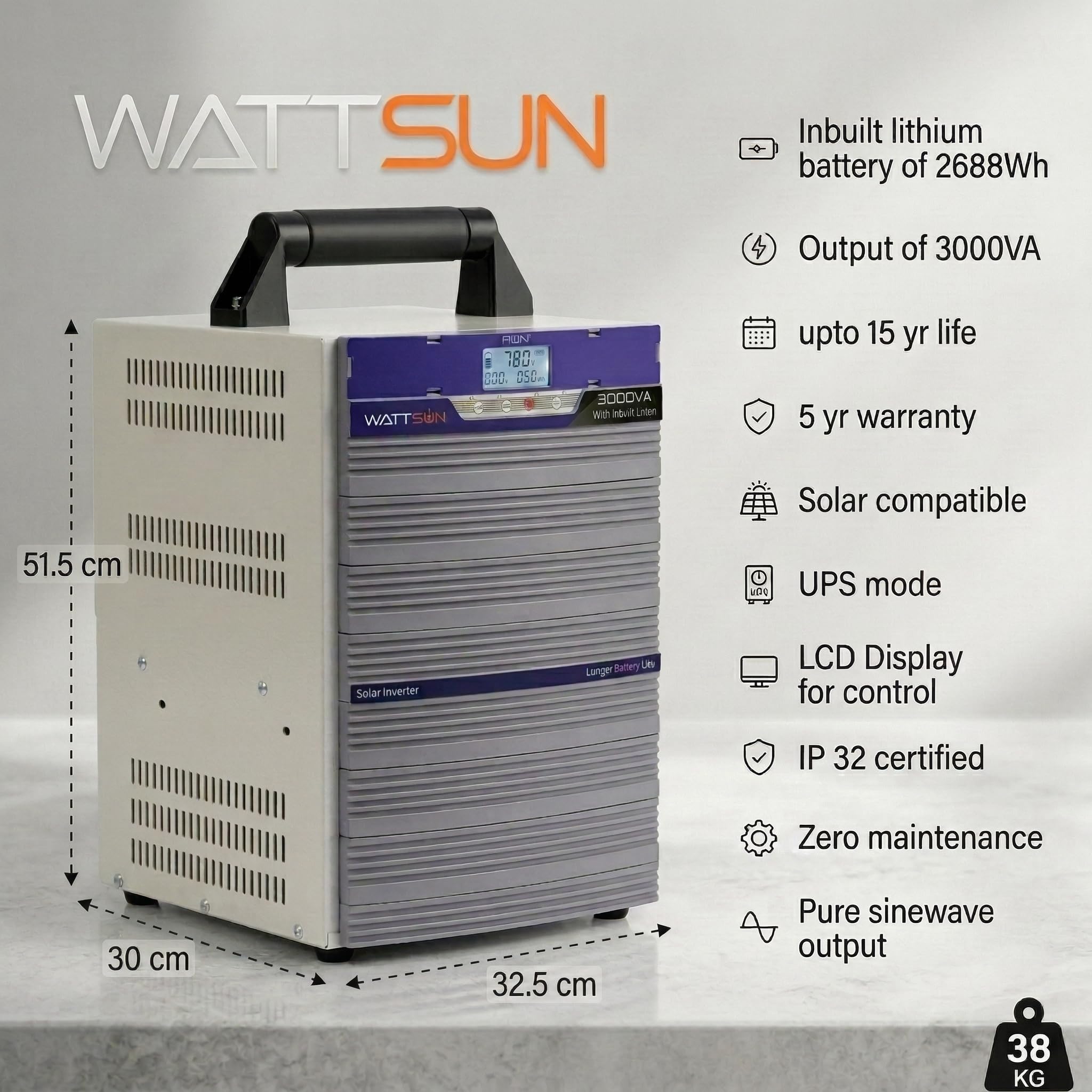 3KVA UPS Portable Inverter with Inbuilt 2688wh lithium Battery  Maximum AC Output 2400VA ,UPS-3000W