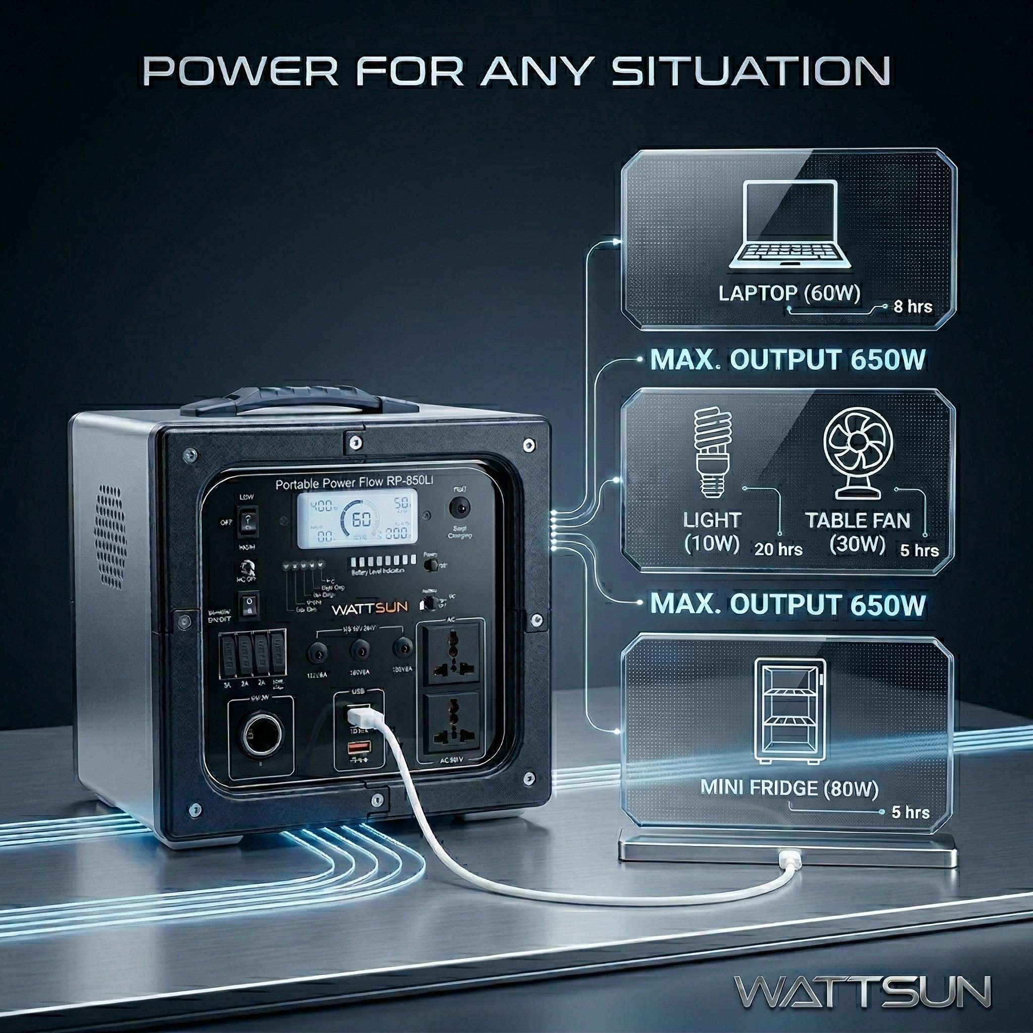 HP-650Li 600VA Modified Sine Wave Lightweight Portable Solar Inverter with LiFePO4