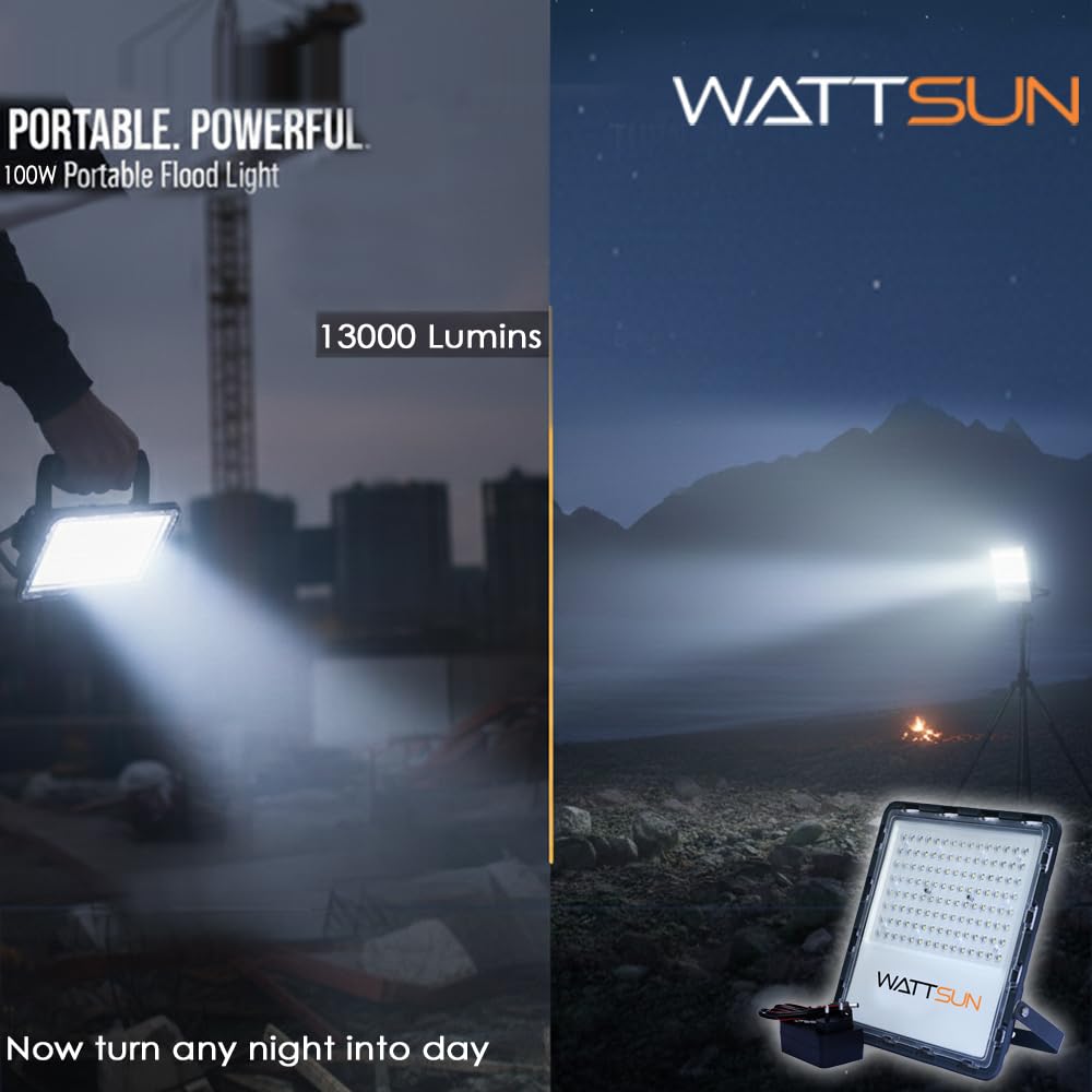 Solar LED Flood Light 100 Watt with Full Brightness: 11000 Lm, Life Cycles: 1500, Colour Temp: 6500k Cell Type: Cylindrical 18650, 2500MAH Battery - Lithium, HP-F100Li - ECO Plus 1 Pcs Charger Adapter