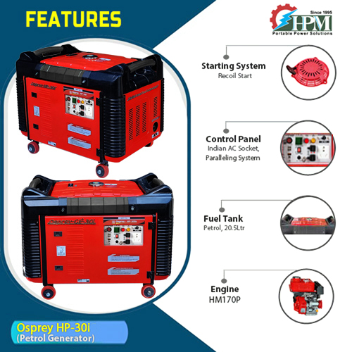 3 KVA Petrol Inverter Generator with lpg, Model Osprey HP-30i, Recoil Start