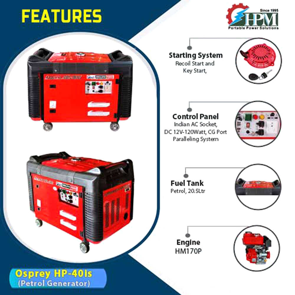 4 KVA Portable Silent Inverter Generator, Model  Osprey HP-40is (Delex) with Remote