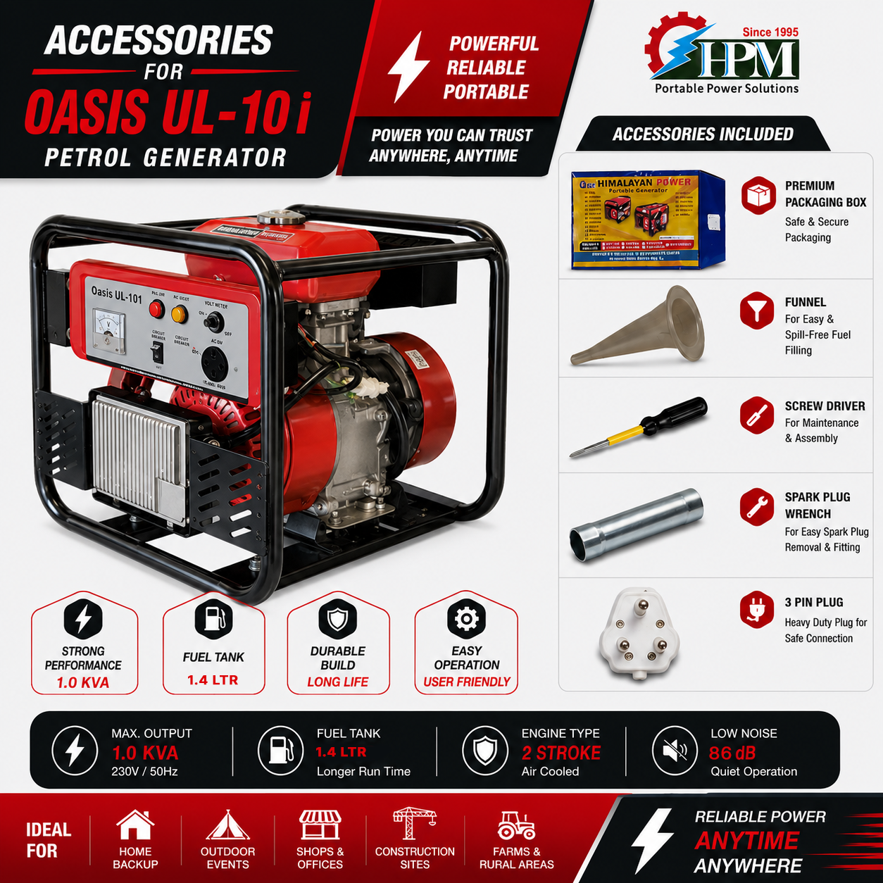1 KVA Ultra Lightweight Inverter Petrol Generator - Oasis UL-10i 