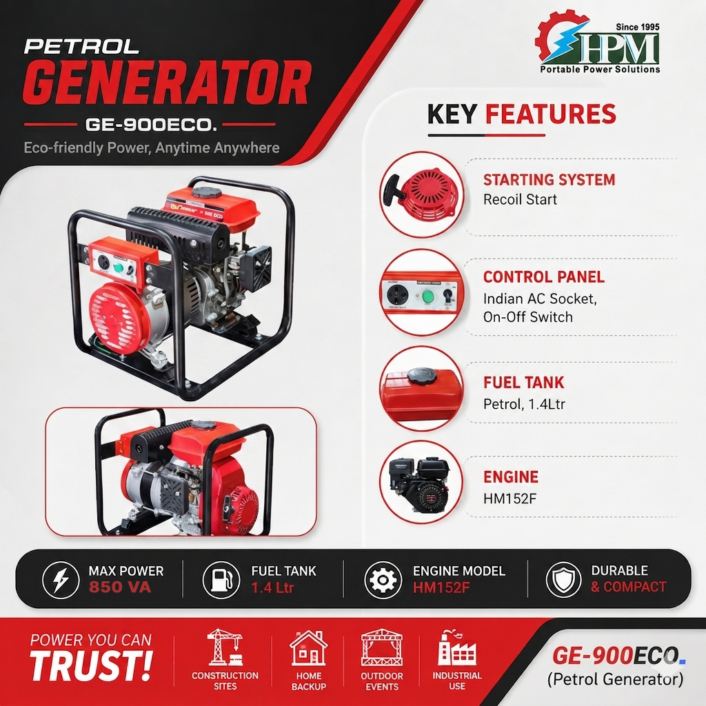 1 KVA Economical Portable Petrol Generator - GE-900ECO