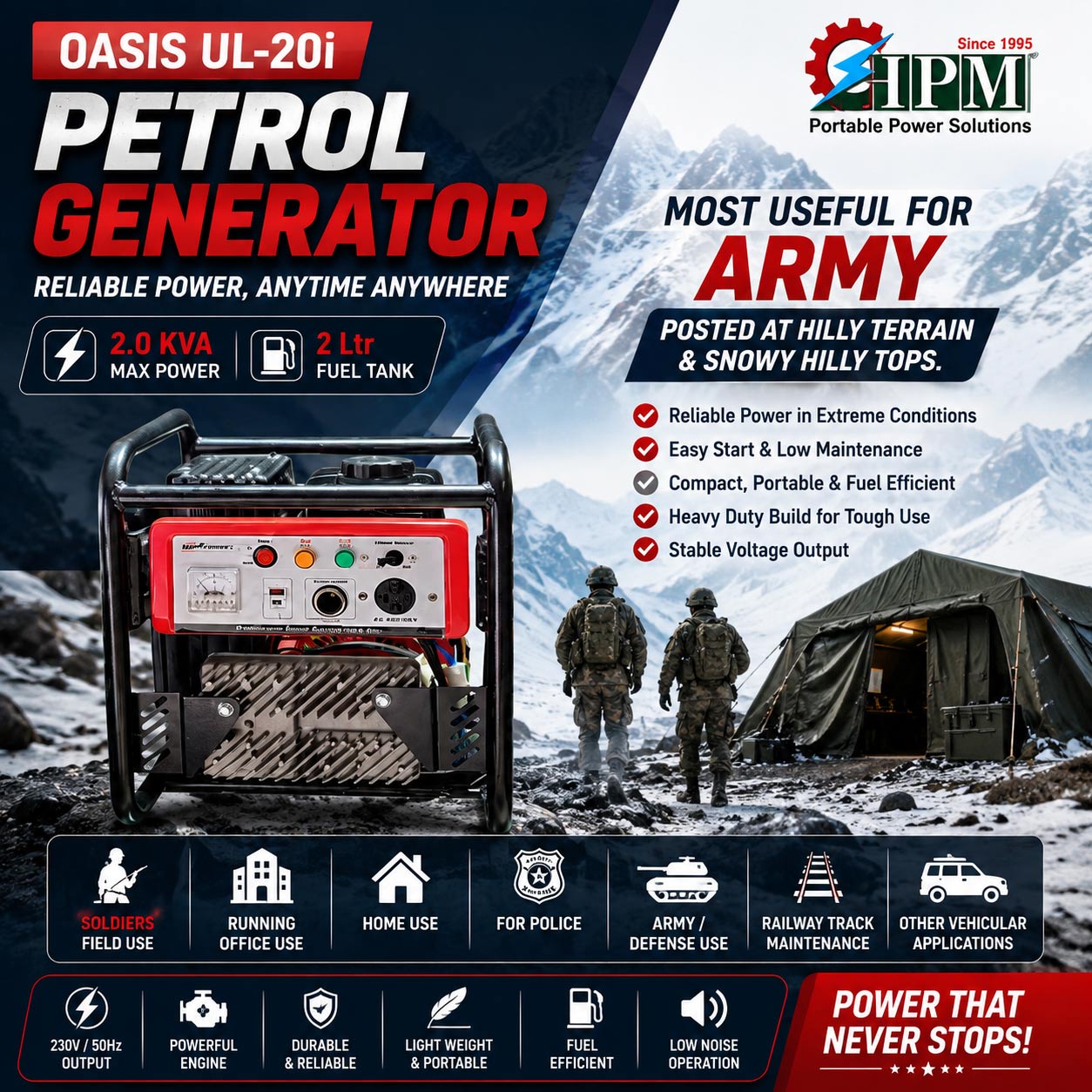 2 KVA Petrol Inverter Generator , Model Oasis UL-20i , Recoil Start
