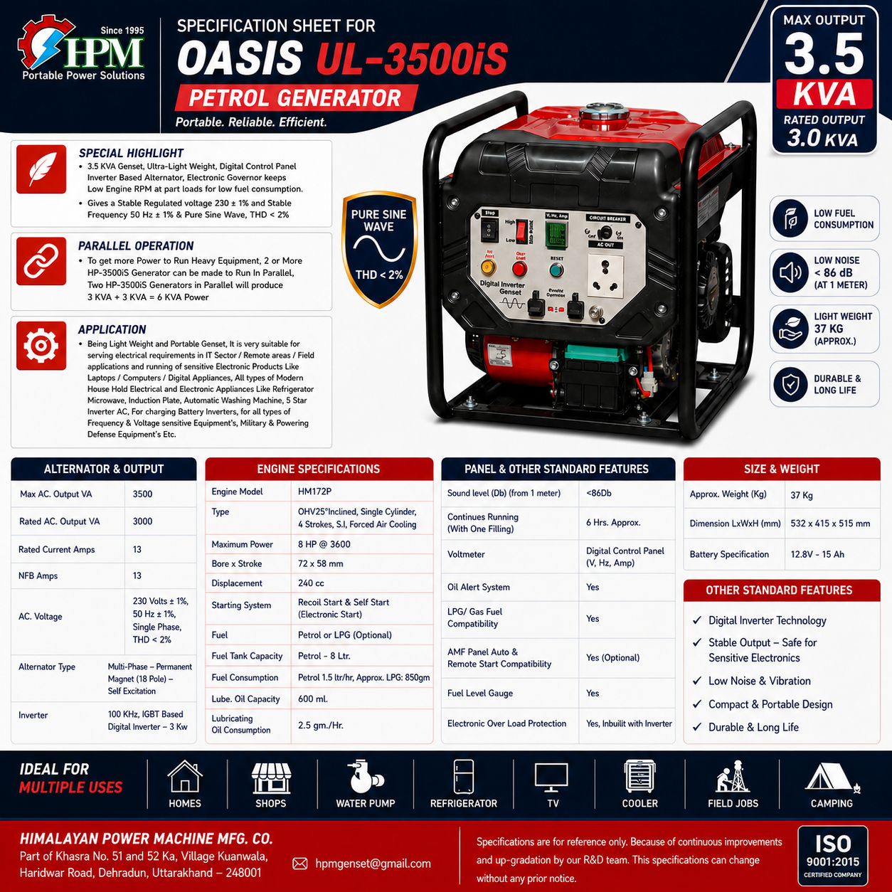 5 KVA Smart Portable Digital Inverter Generator Oasis UL-5000is, Recoil Start & Self Start