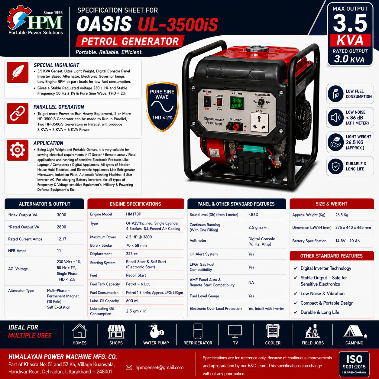 3 KVA Smart Portable Digital Inverter Generator Oasis UL-3500is, Recoil Start & Self Start