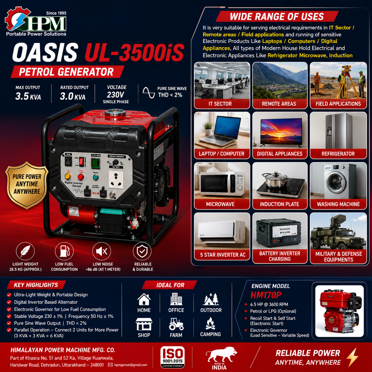 3 KVA Smart Portable Digital Inverter Generator Oasis UL-3500is, Recoil Start & Self Start